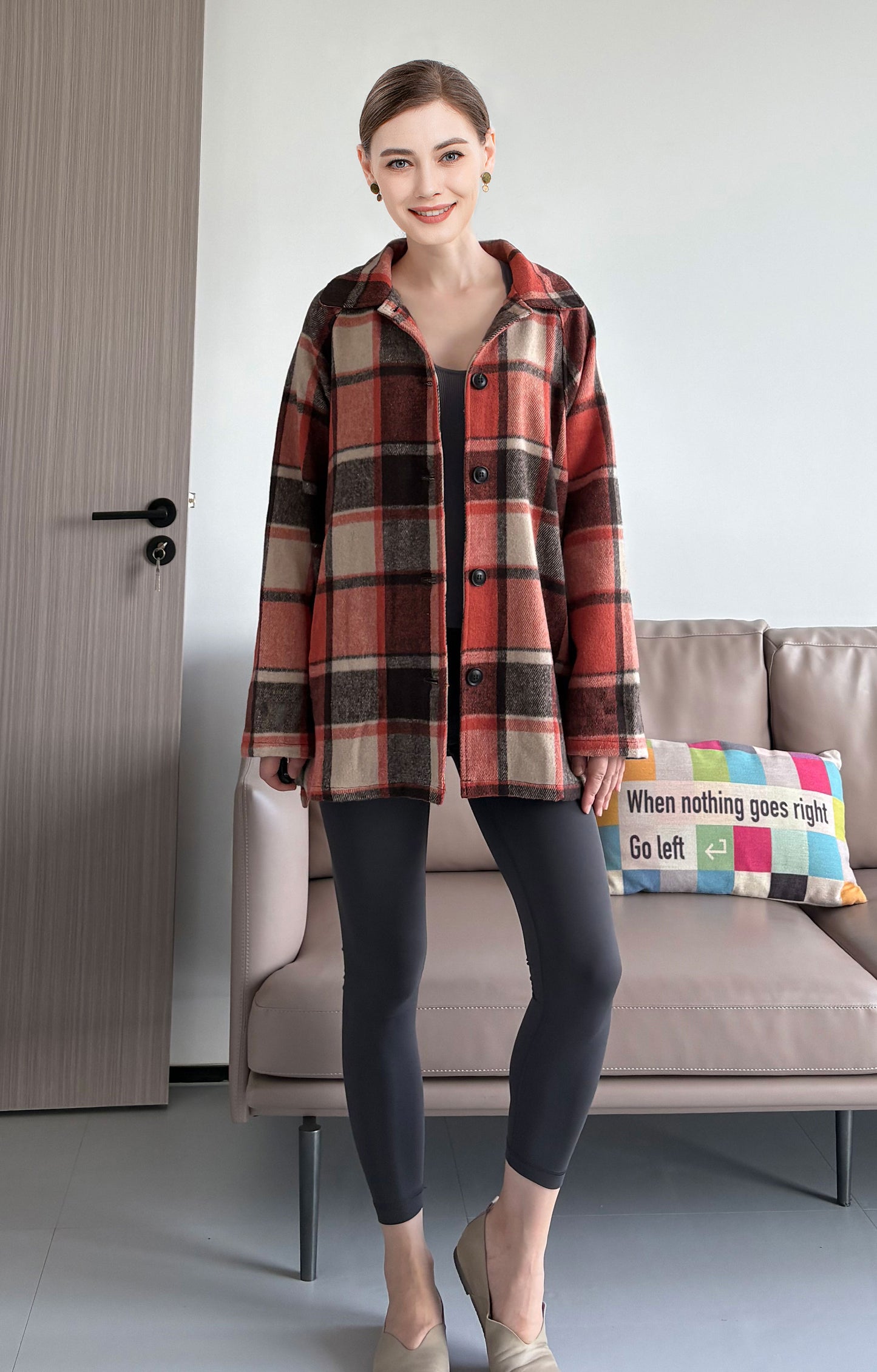 Minibee Women's Flannel Plaid Shacket Long Sleeve Jacket Button Down Shirts Coats with Pockets