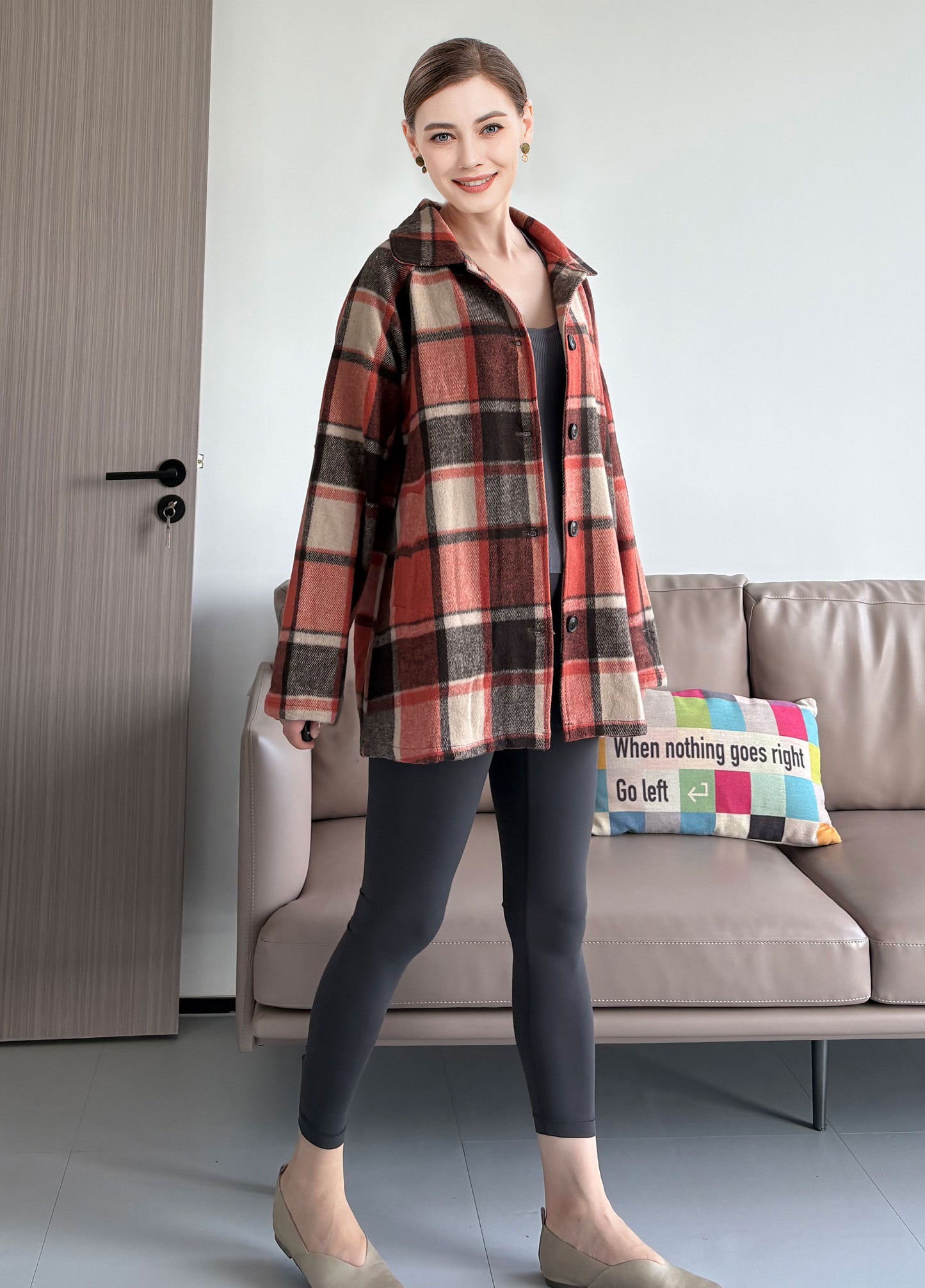 Minibee Women's Flannel Plaid Shacket Long Sleeve Jacket Button Down Shirts Coats with Pockets