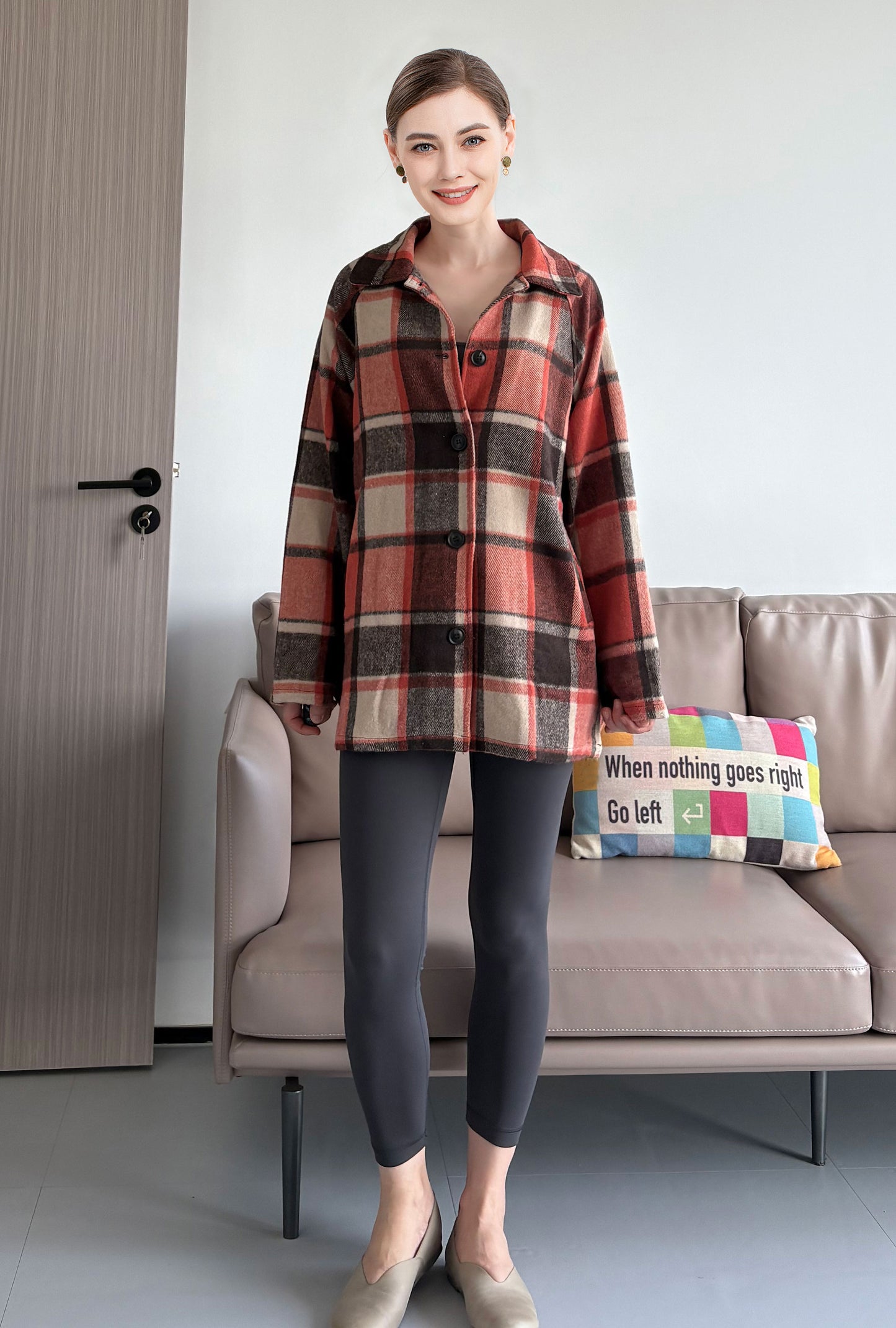 Minibee Women's Flannel Plaid Shacket Long Sleeve Jacket Button Down Shirts Coats with Pockets
