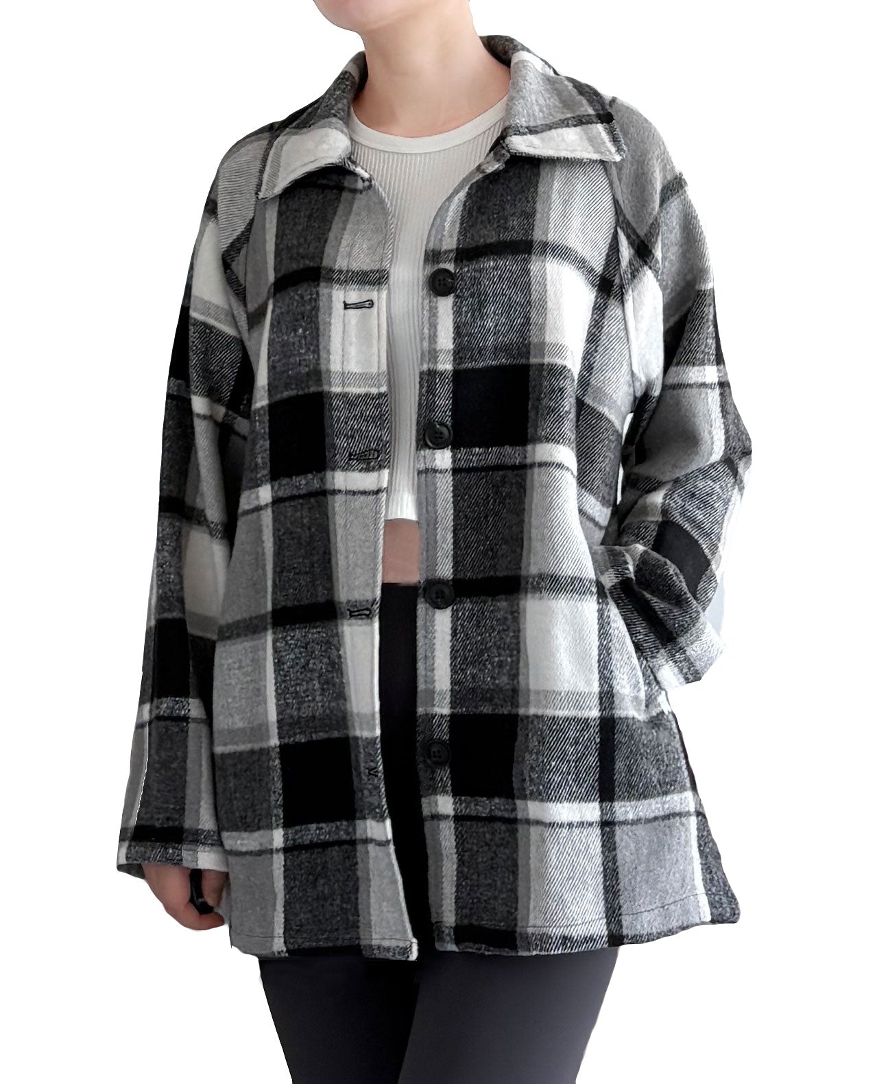 Minibee Women's Flannel Plaid Shacket Long Sleeve Jacket Button Down Shirts Coats with Pockets
