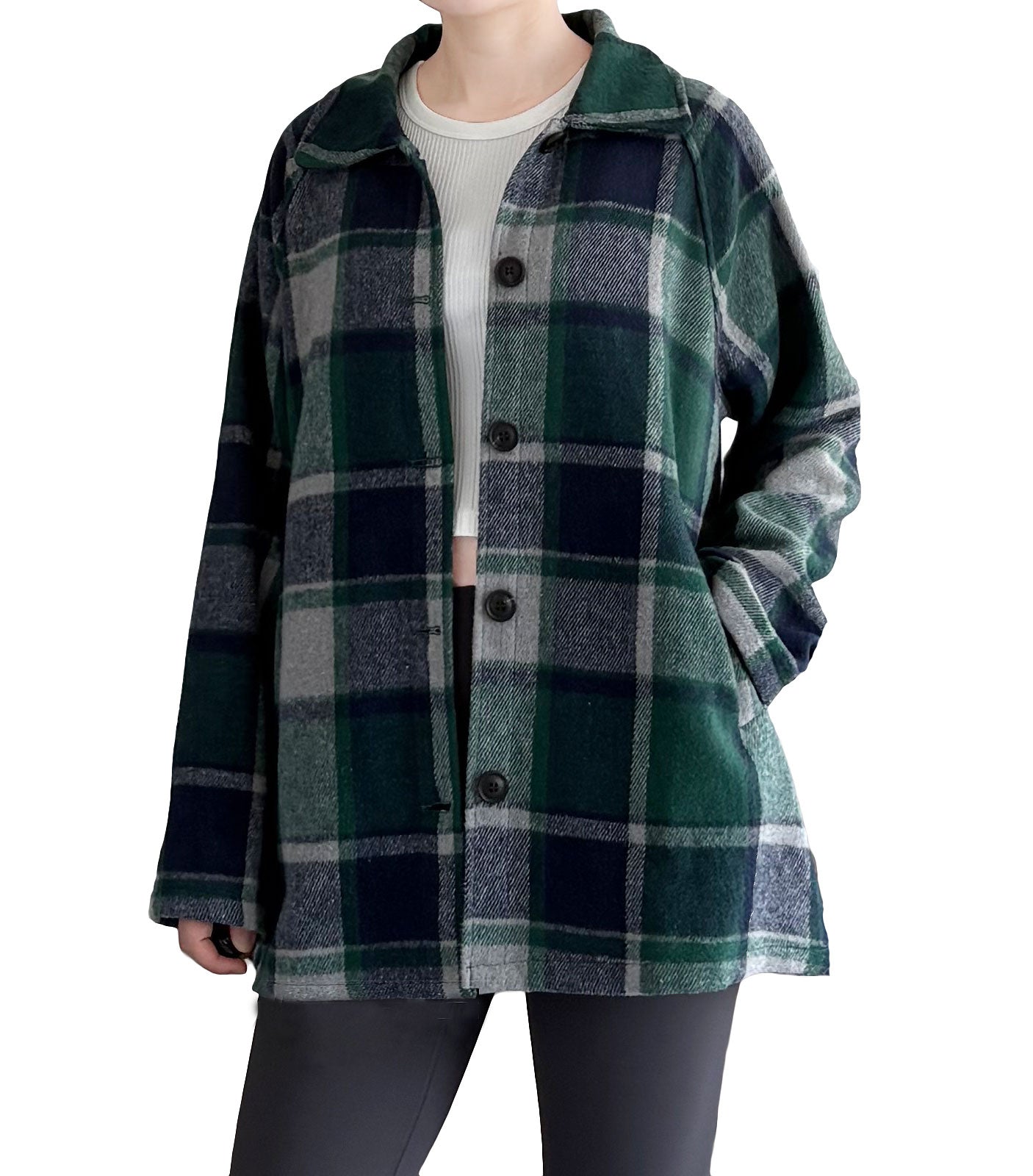 Minibee Women's Flannel Plaid Shacket Long Sleeve Jacket Button Down Shirts Coats with Pockets