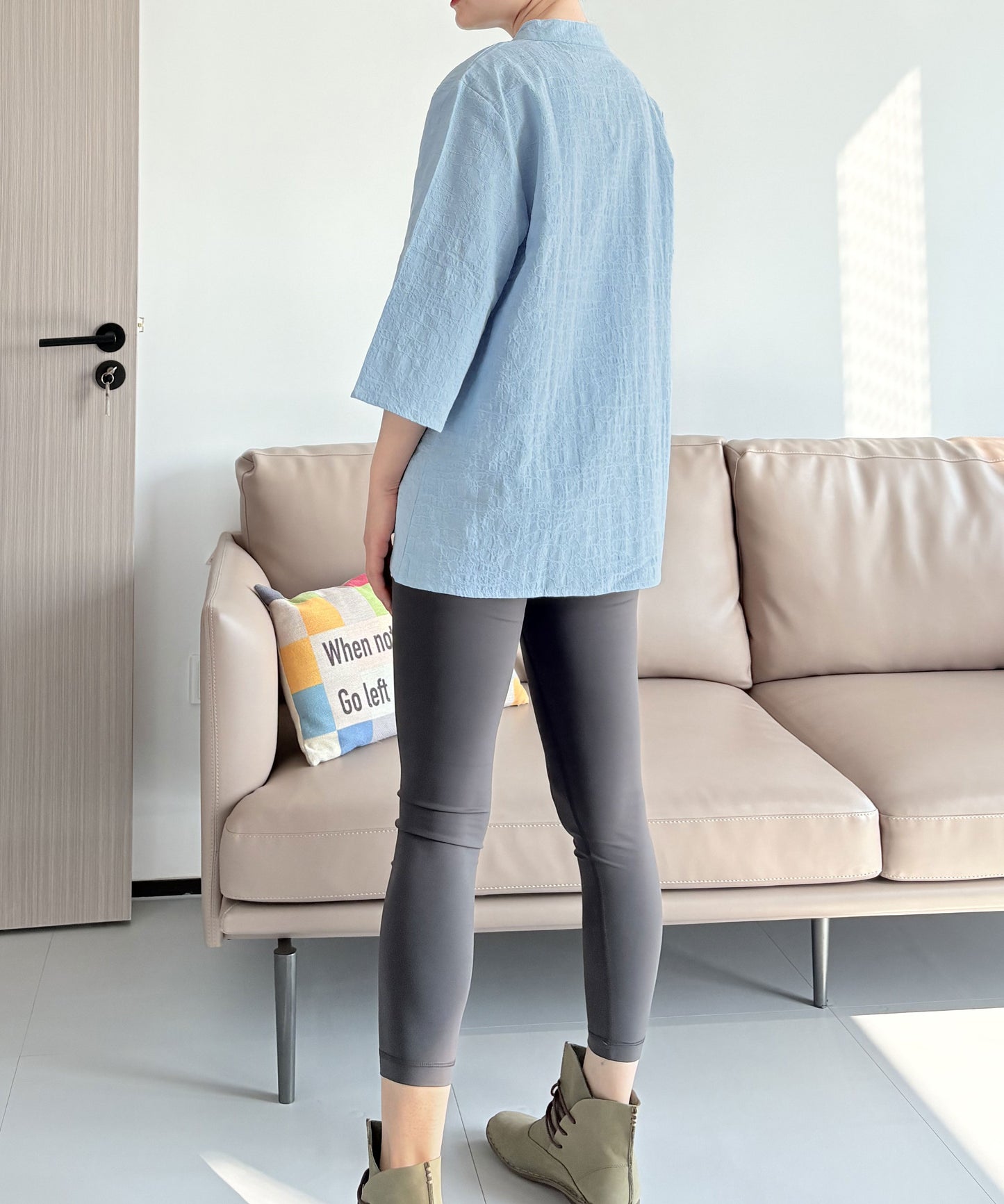 Minibee Women's 3/4 Length Sleeve Tops Cotton Linen Shirts Casual Blouse Summer Tops for Women