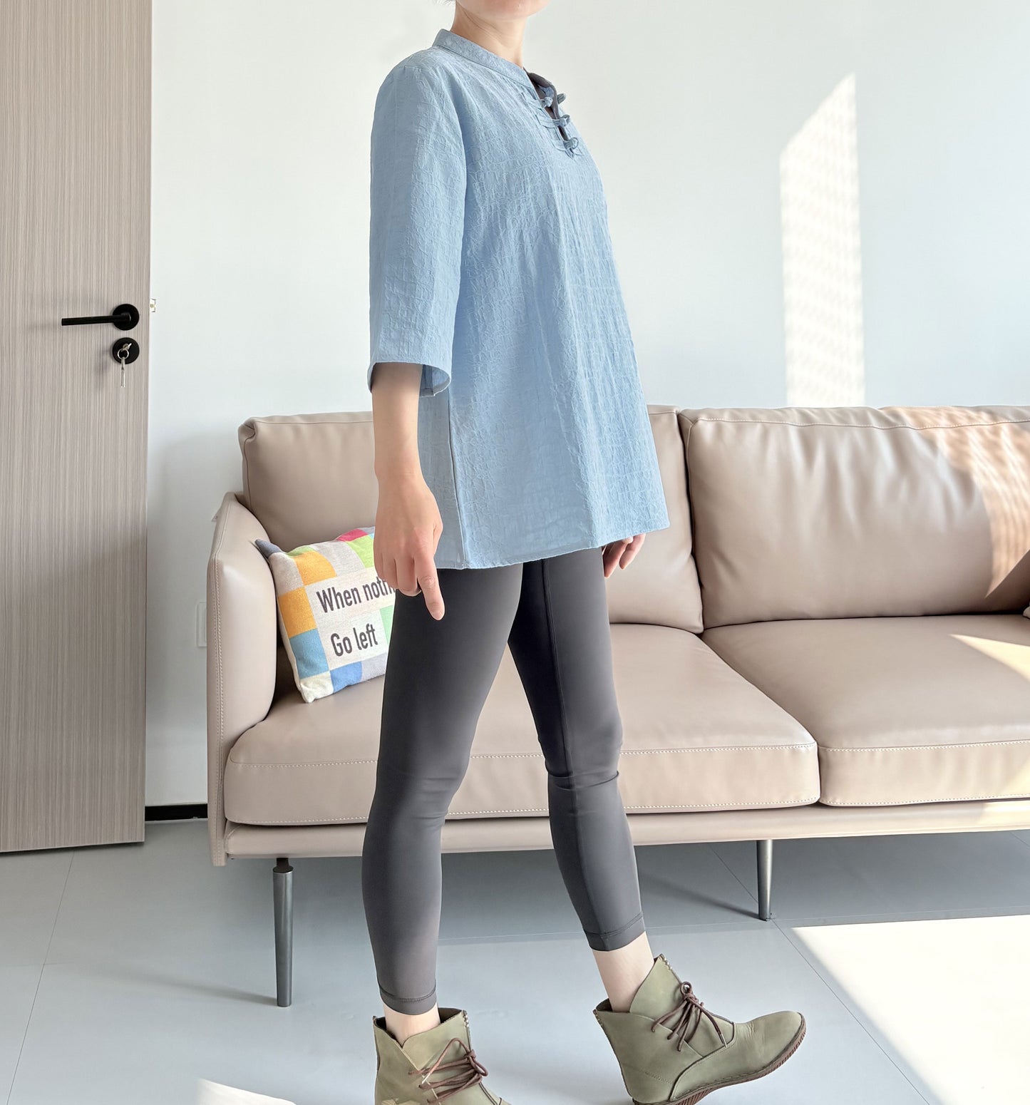 Minibee Women's 3/4 Length Sleeve Tops Cotton Linen Shirts Casual Blouse Summer Tops for Women
