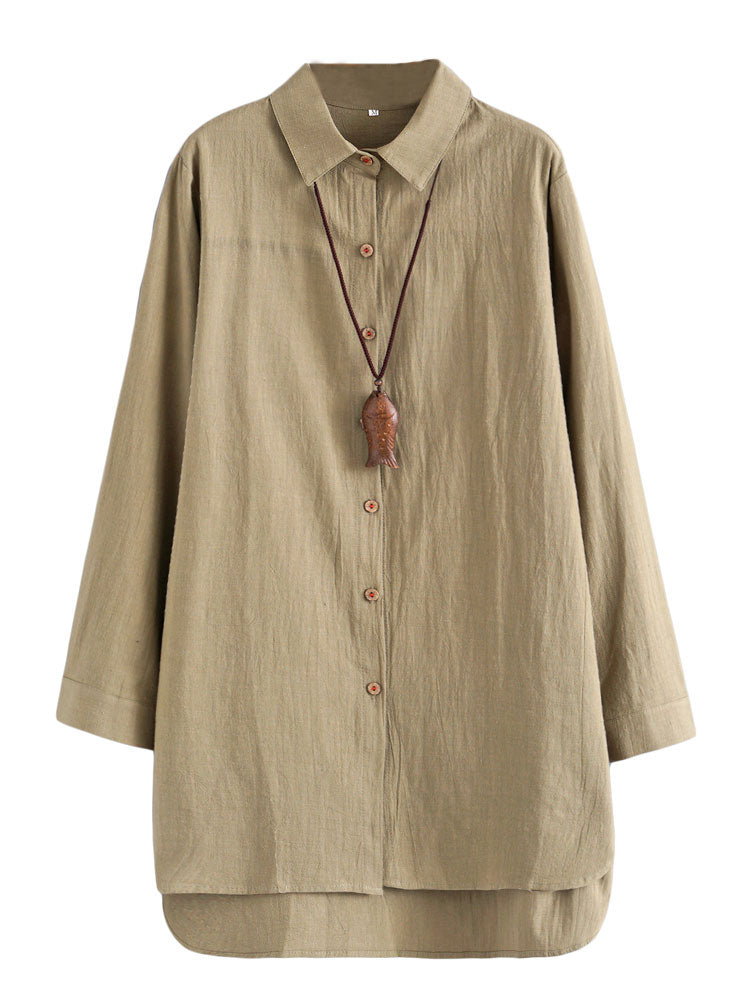 Minibee Women's Cotton Linen Shirts Tunics Hi Low Tops Boyfriend Button Down Blouse