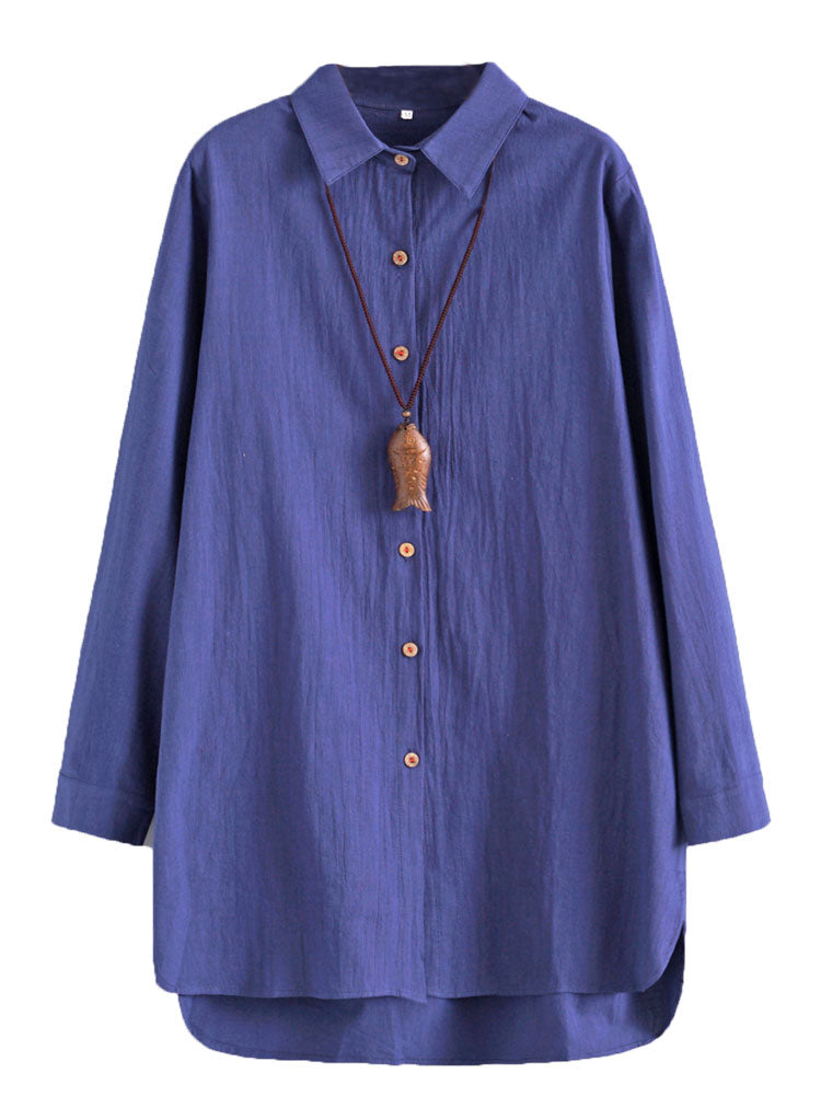 Minibee Women's Cotton Linen Shirts Tunics Hi Low Tops Boyfriend Button Down Blouse