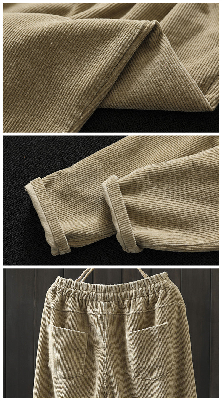 Minibee Women's Casual Corduroy Pants Comfy Pull on Elastic Waist Trousers Drawstring Cotton Pants