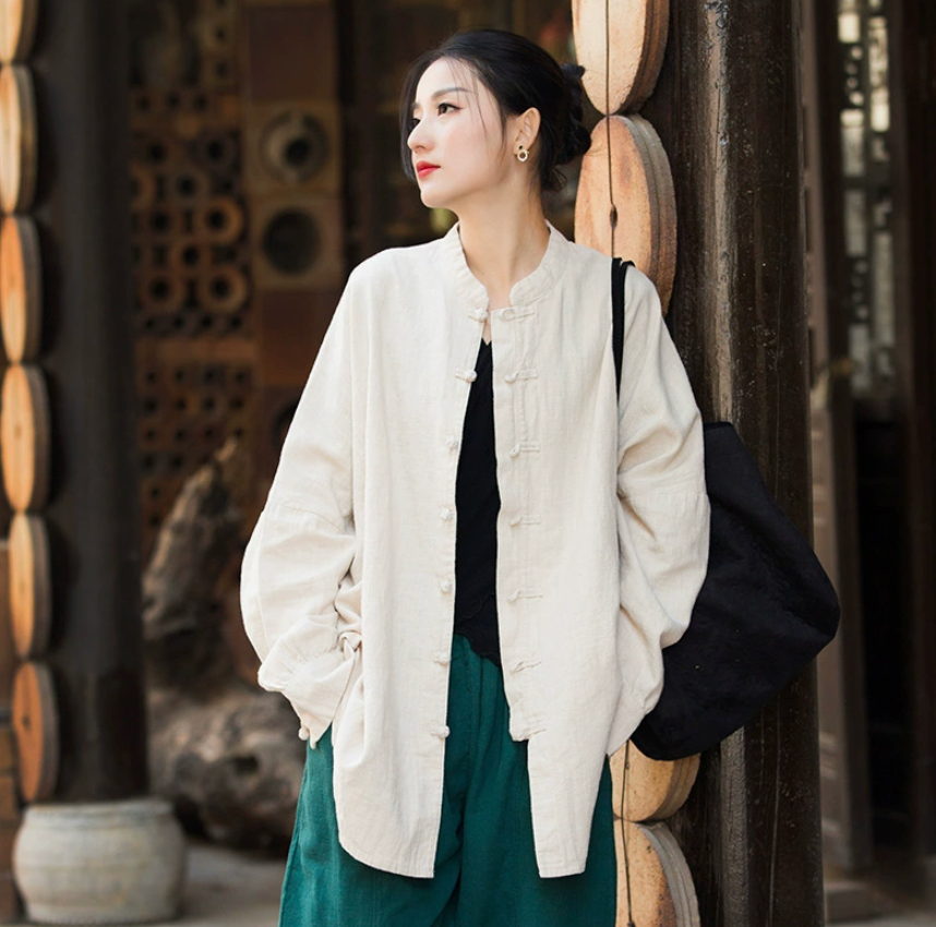 Autumn cotton and linen women's clothing new style ramie cardigan women's coat