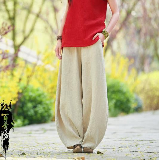 Cotton and Linen Autumn women's casual lantern pants long pants