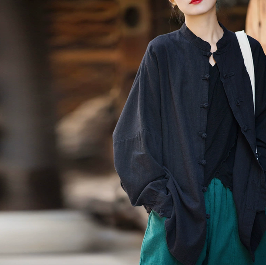 Autumn cotton and linen women's clothing new style ramie cardigan women's coat