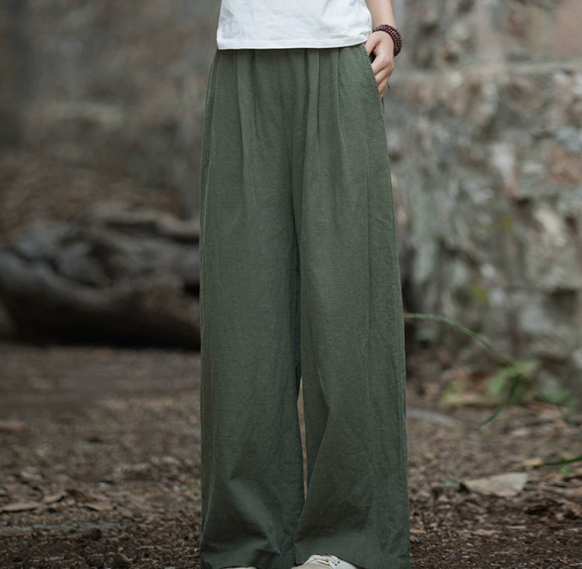 Cotton and Linen Hemp Autumn Women's Ramie Big Foot Pants Women's Linen Wide Leg Pants