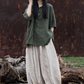 Cotton and Hemp Autumn  Women's New Style Pan Button Hooded Women's Half Sleeve T-shirt