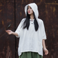 Cotton and Hemp Autumn  Women's New Style Pan Button Hooded Women's Half Sleeve T-shirt