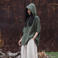 Cotton and Hemp Autumn  Women's New Style Pan Button Hooded Women's Half Sleeve T-shirt