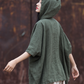 Cotton and Hemp Autumn  Women's New Style Pan Button Hooded Women's Half Sleeve T-shirt