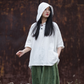 Cotton and Hemp Autumn  Women's New Style Pan Button Hooded Women's Half Sleeve T-shirt