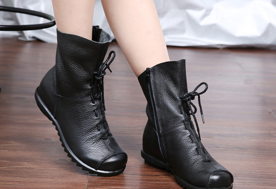 New short boots, genuine leather Martin boots, warm leather boots, thick heels, soft soles, midsole women's boots