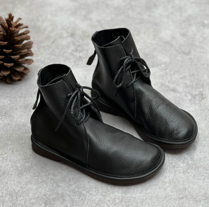Vintage leather Martin boots with round toe and versatile British style short boots for women