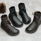 Vintage leather Martin boots with round toe and versatile British style short boots for women