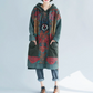 Oversized women's hooded mid length hoodie, ethnic style retro vintage vintage dress