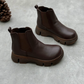 Handmade thick soled leather short boots for women's autumn and winter new round toe cowhide boots