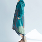 Large size women's spring hooded sweatshirt with loose print and long skirt with gradient irregularity