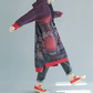 Printed medium to long hooded sweatshirt, oversized washed and worn casual dress
