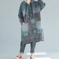 Printed medium to long hooded sweatshirt, oversized washed and worn casual dress