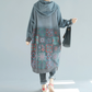 Printed medium to long hooded sweatshirt, oversized washed and worn casual dress
