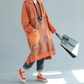 Printed medium to long hooded sweatshirt, oversized washed and worn casual dress