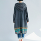 New ethnic style mid length dress with large print casual hooded sweatshirt
