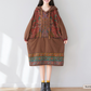 New ethnic style mid length dress with large print casual hooded sweatshirt