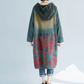 Oversized women's hooded mid length hoodie, ethnic style retro vintage vintage dress