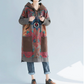 Oversized women's hooded mid length hoodie, ethnic style retro vintage vintage dress