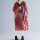 Oversized women's hooded mid length hoodie, ethnic style retro vintage vintage dress
