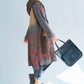 Oversized women's hooded mid length hoodie, ethnic style retro vintage vintage dress
