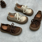 Leather lace up single shoe artistic casual frosted cowhide women's shoes