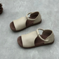 Handmade genuine leather fish mouth sandals, flat bottomed Velcro soft cowhide women's sandals