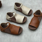 Handmade genuine leather fish mouth sandals, flat bottomed Velcro soft cowhide women's sandals