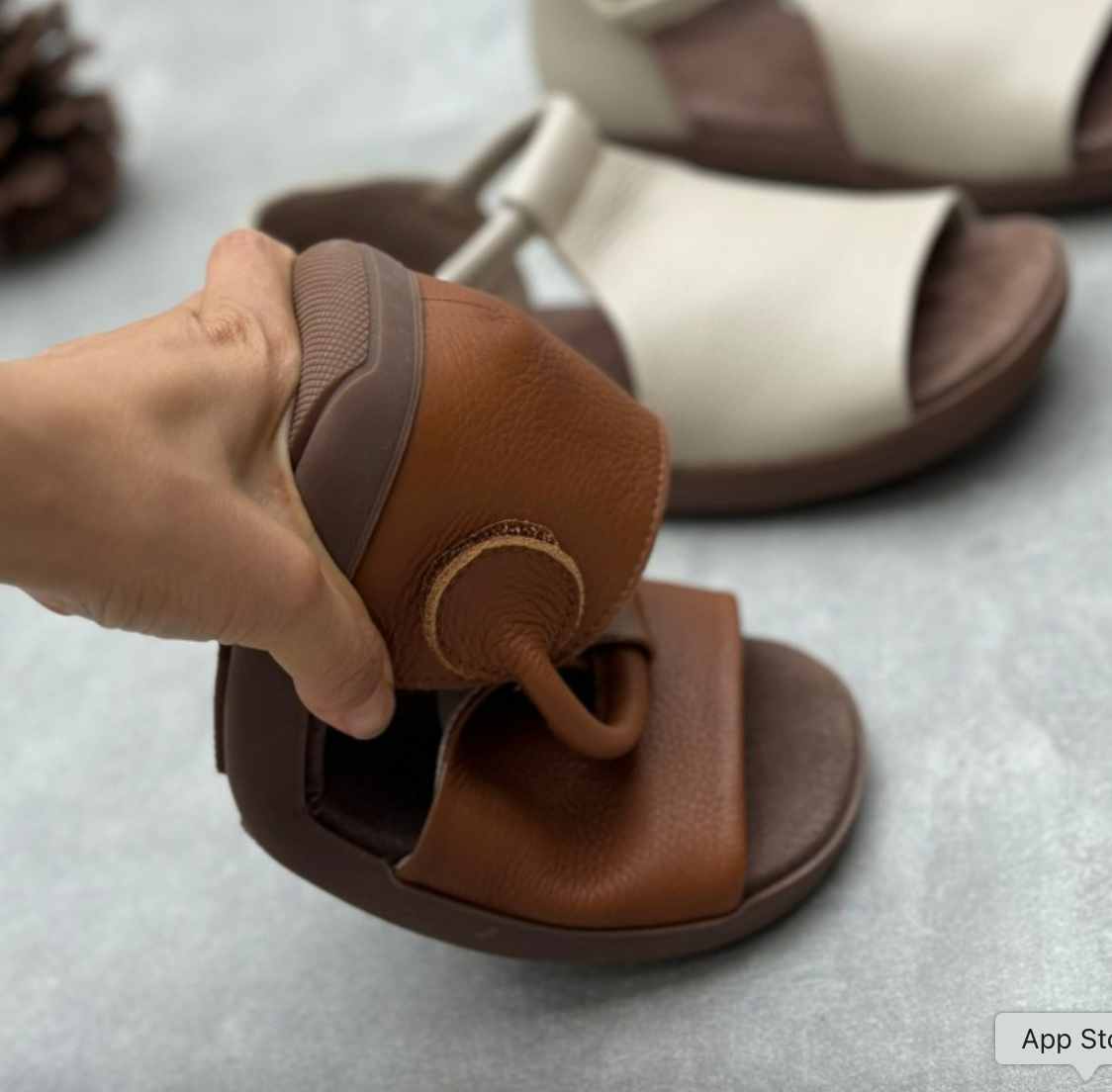 Handmade genuine leather fish mouth sandals, flat bottomed Velcro soft cowhide women's sandals