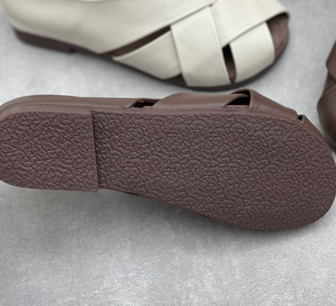 Bag heel lightweight woven hollow breathable sandals flat leather women's shoes