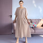 Minibee Women's Cotton Linen Dress Summer Short Sleeve Casual Plaid Flowy A-Line Midi Dresses with Pockets