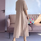 Minibee Women's Cotton Linen Dress Summer Short Sleeve Casual Plaid Flowy A-Line Midi Dresses with Pockets