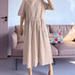 Minibee Women's Cotton Linen Dress Summer Short Sleeve Casual Plaid Flowy A-Line Midi Dresses with Pockets