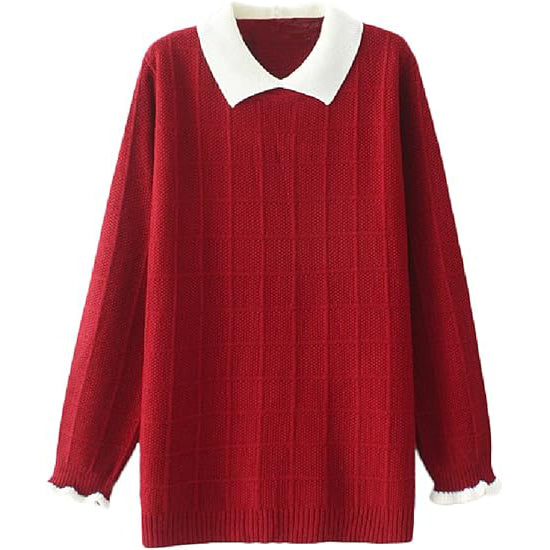 Minibee Women's Pan Collar Knitted Sweater Casual Pullover Sweatshirt