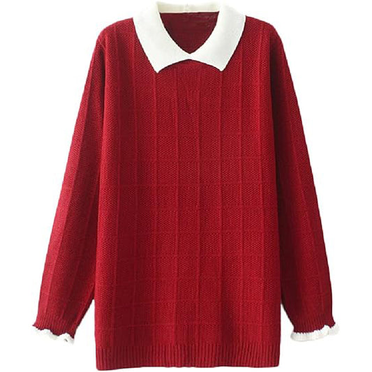 Minibee Women's Pan Collar Knitted Sweater Casual Pullover Sweatshirt