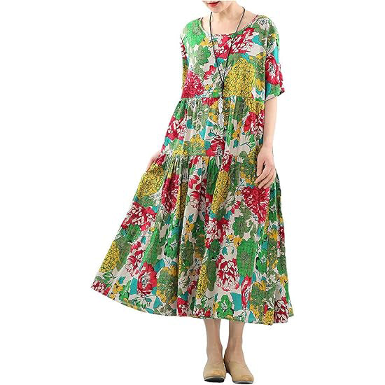 short boho dresses Minibee Women's Bohemian Maxi Dress Summer Short Sleeve Boho Dresses – minibee