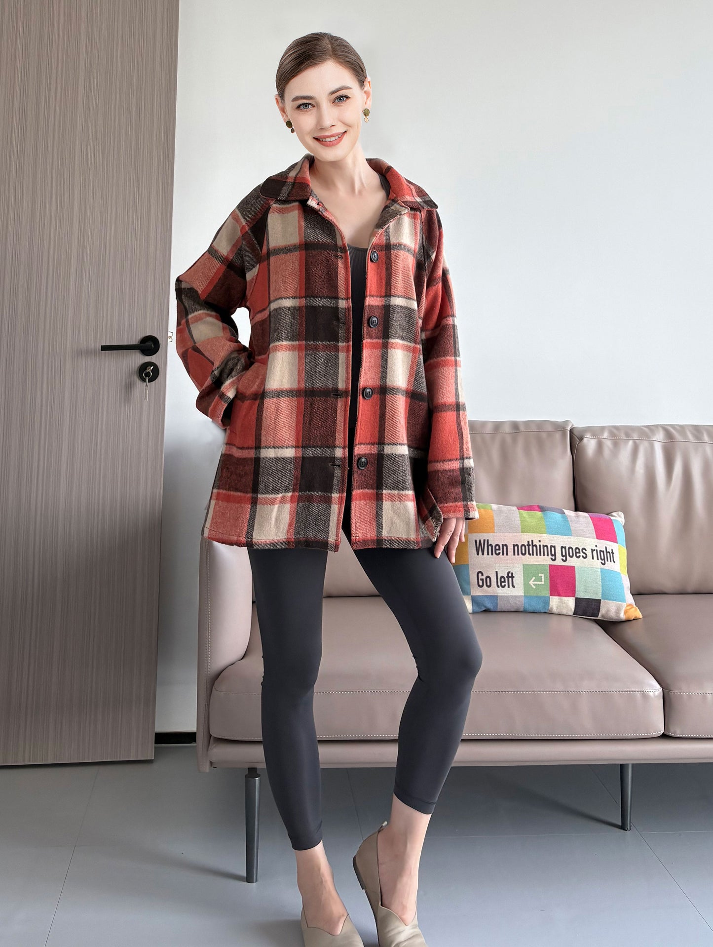 Minibee Women's Flannel Plaid Shacket Long Sleeve Jacket Button Down Shirts Coats with Pockets