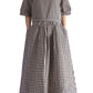 Minibee Women's Cotton Linen Dress Summer Short Sleeve Casual Plaid Flowy A-Line Midi Dresses with Pockets