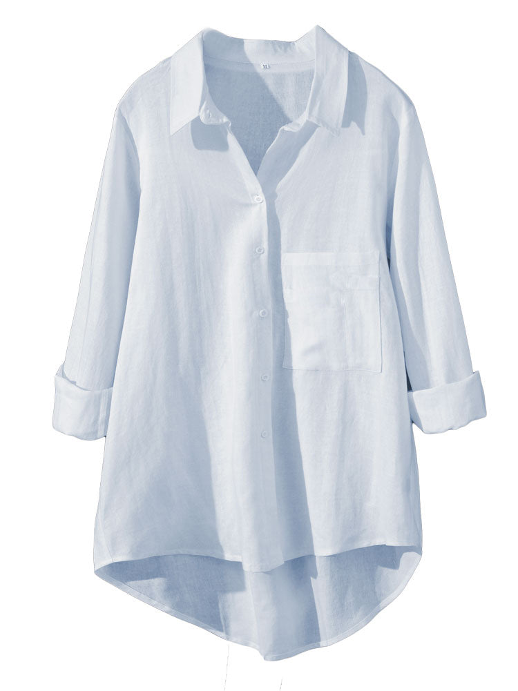 Minibee Women's Cotton Linen Blouses Button Down Shirts Tops