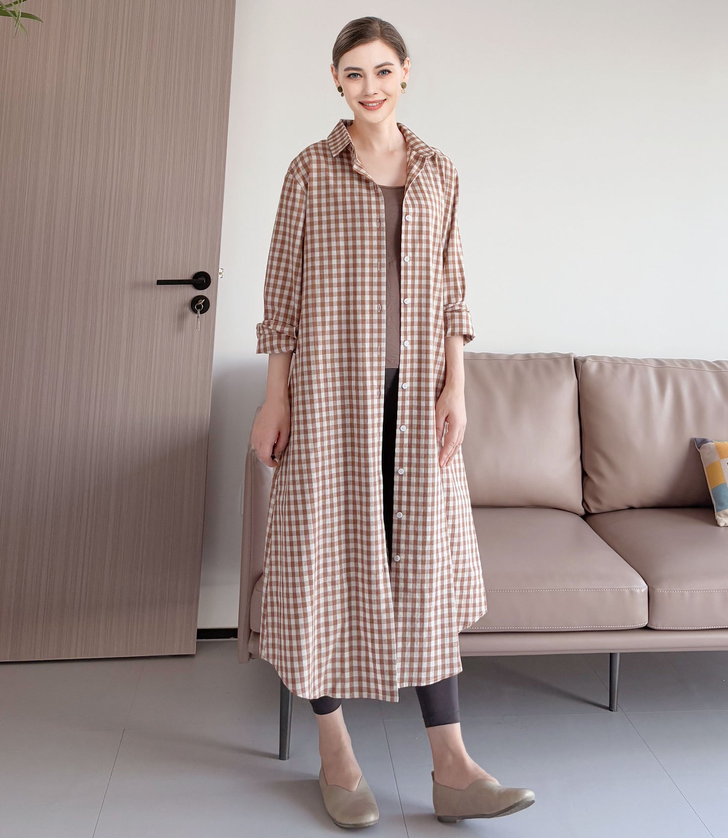 Minibee Women's Plaid Shirts Dress Button Down Long Sleeve Cotton Casual Blouses Dresses with Pockets